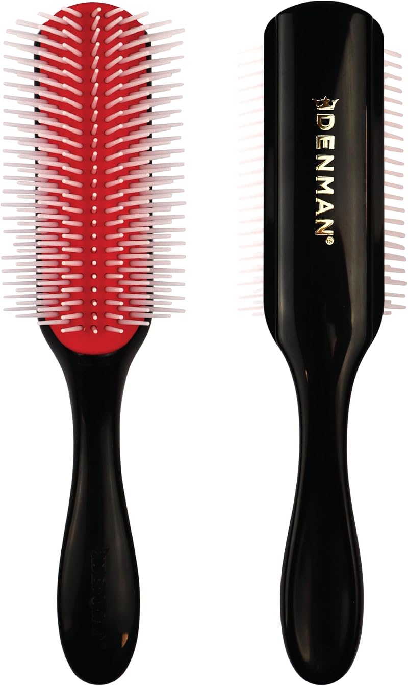 Denman D4 9 Row Rubber Pad Styling Hair Brush Black Detangling Blow Drying Curls
