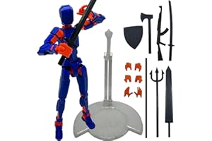 QAONIE 3D Printed Action Figure 5.54-inch Dummy13, Full Body Mechanical Movable Toy, Multiple Accessories, Hand Painted Figure, Desk Decoration (Weapons, Bracket, Armour) (Dark Blue)