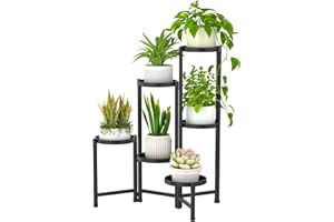 Msoesticc.dl 6 Tier Metal Plant Stand Tall Indoor Outdoor, Foldable Corner Plant Shelf for Multiple Plants, Tiered Flower Pot Stand Display Rack for Corner Balcony Garden Patio Living Room(Black)