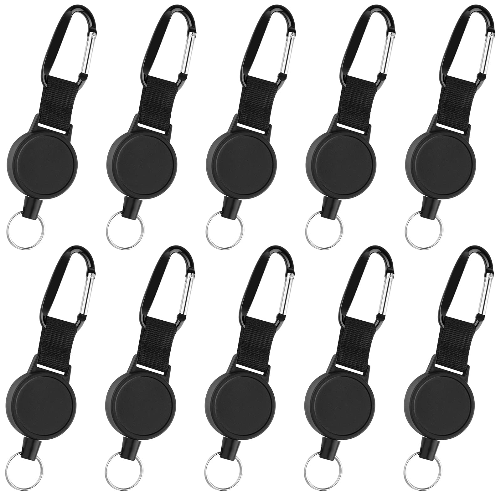 KUUQA 10 Pack Heavy-Duty Retractable Keychains Badges Reel Clip with 65cm/ 25 Inches Steel Wire Rope, Black