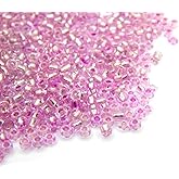 Perlin Glass Seed Beads 2mm 11/0 Round Mini Small Pony Beads 6500pcs for Making Earrings Bracelets Pendants Waist Jewelry DIY Handmade Silver Lined Color Kit (Light Pink)