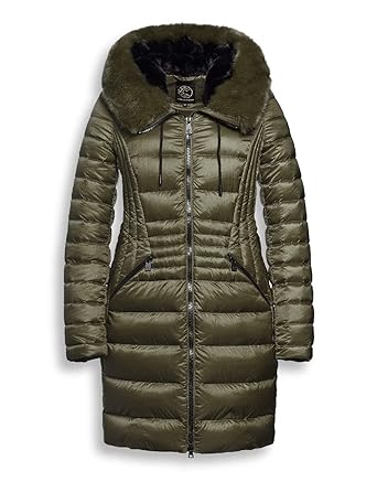 Creenstone Fitted with Faux Fur Collar Womens Down Jacket 14 Reg Seaweed