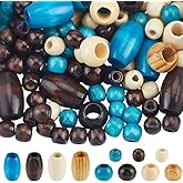 PONABEADIY 11 Styles 190PCS Natural Wooden Beads with Large Hole Dyed Colorful Macrame Wood Barrel Cloumn Assorted Charms Loose Spacer Bead Bulk for Jewelry Making Bracelet Hair Braid Diy Craft Supply