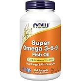 NOW Foods Supplements, Super Omega 3-6-9 1200 mg with a blend of Fish, Borage and Flax Seed Oils, 180 Softgels