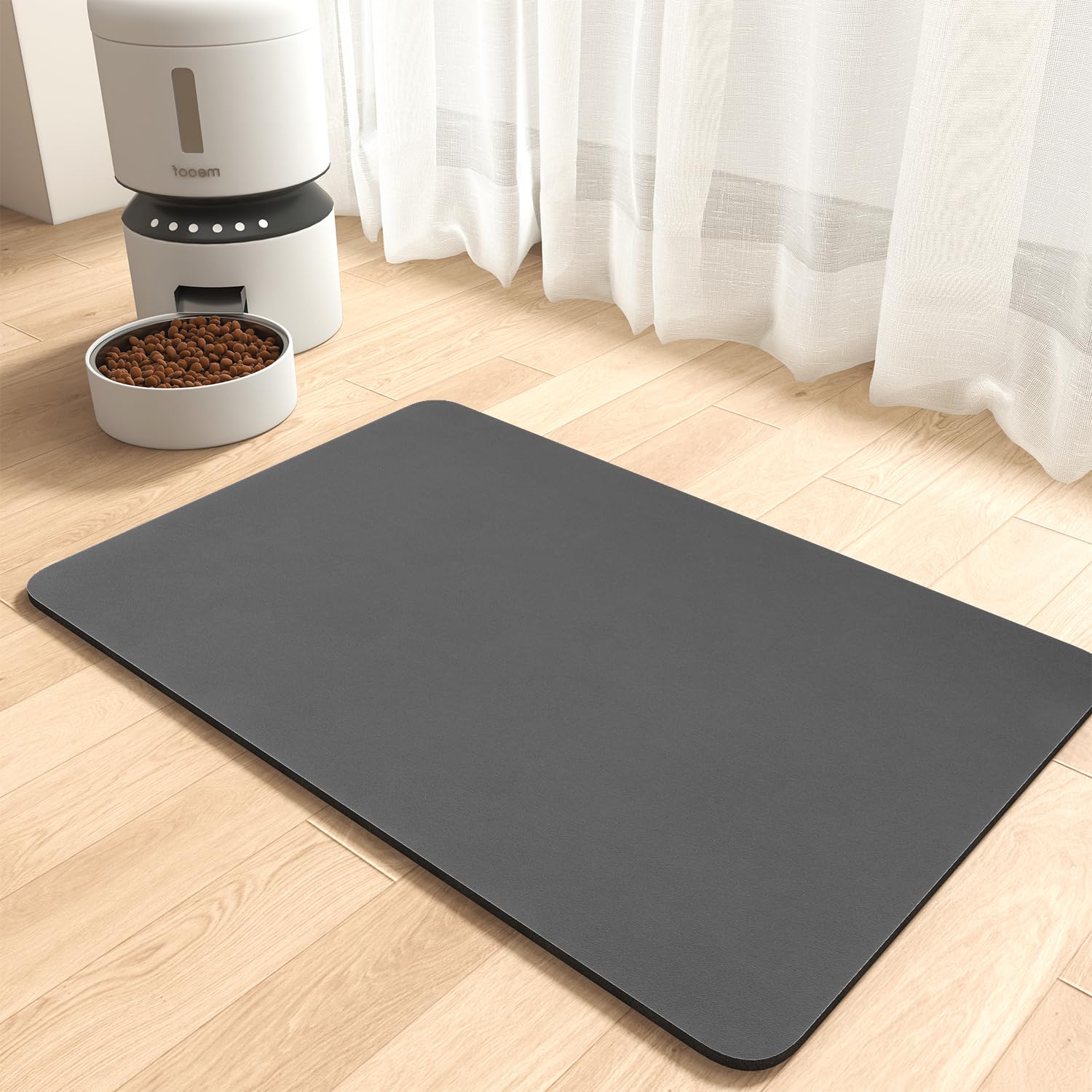 Photo 1 of MontVoo-Absorbent Pet Feeding Mat-No Stains Pet Mat for Food and Water Bowl-Quick Dry Cat & Dog Food Mat Water Dispenser Mat-Pet Supplies Mat-Dog Water Bowl Mat for Messy Drinker Dark Grey