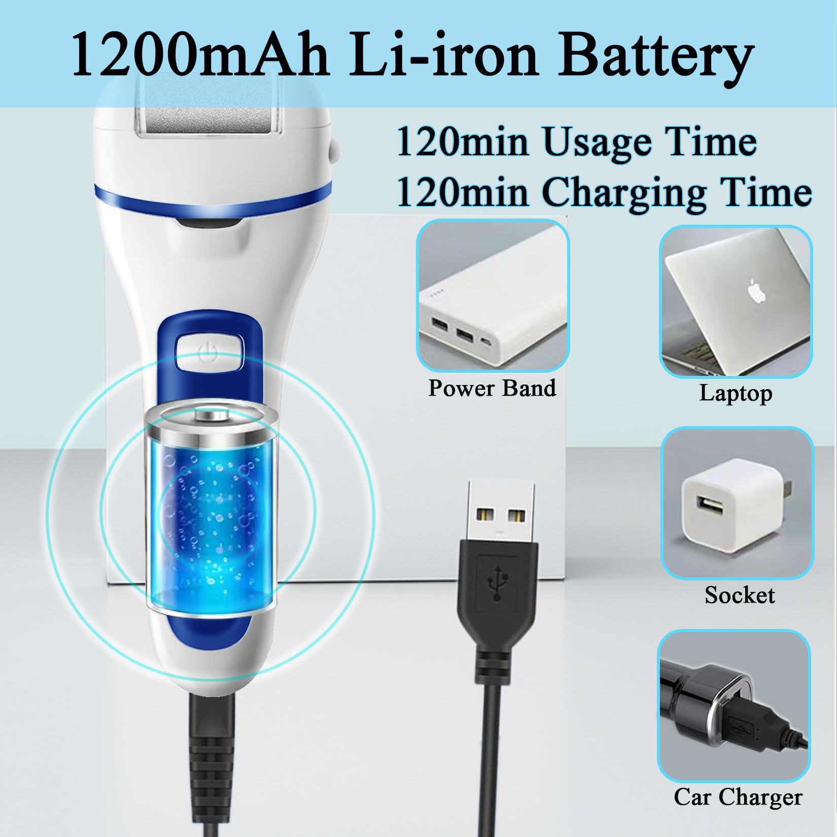 Electric Feet File Callus Remover for Feet, 13-in-1 Professional Pedicure Tools Foot Care Kit, Foot Scrubber Pedi for Hard Cracked Dry Dead Skin, 3 Rollers, 2 Speed, Battery Display - Image 4