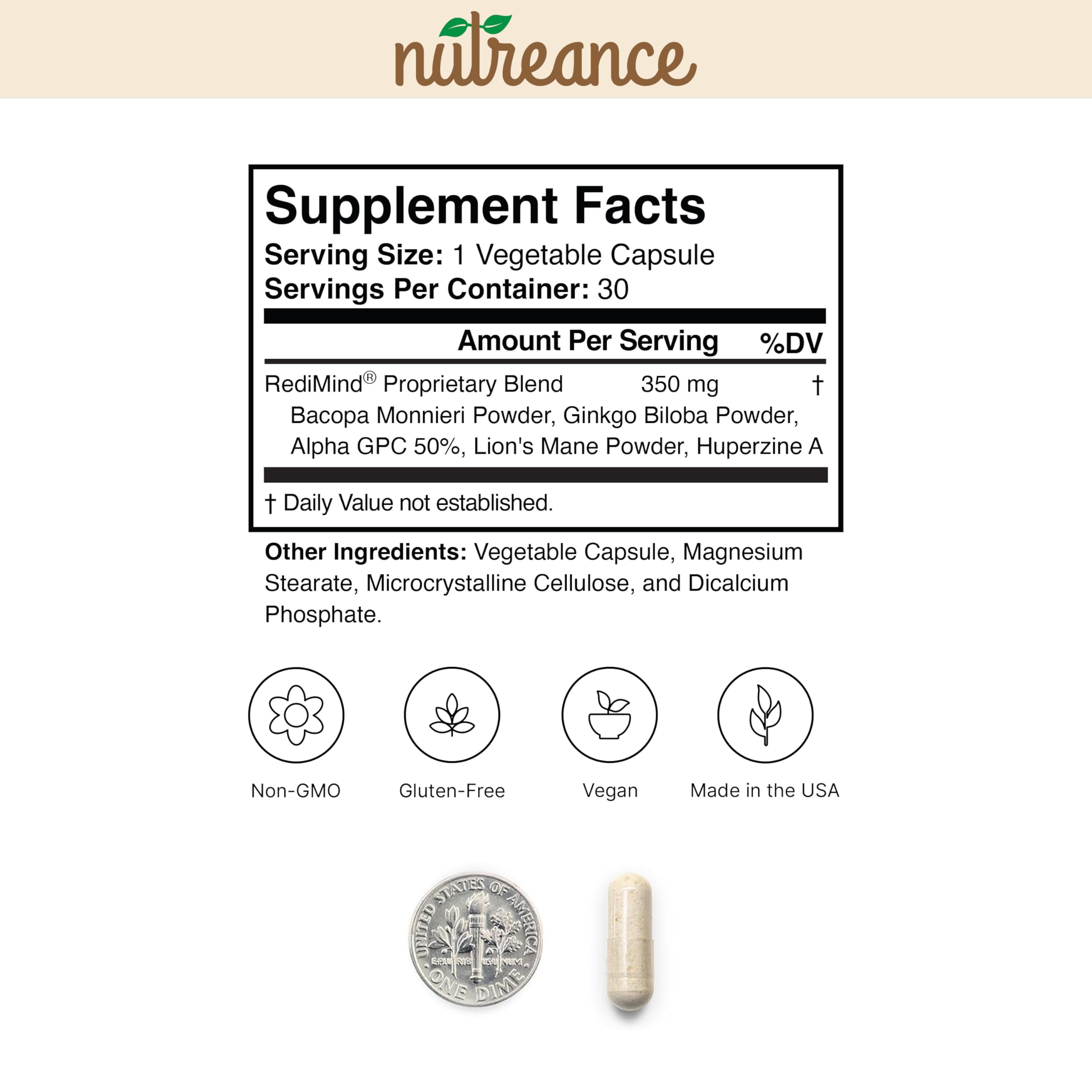 Natural Cognitive Enhancement Supplement Capsule - Non-GMO, Vegan, Gluten-Free