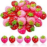 LOPURO Strawberry Resin Flatback Beads Charms, 50Pcs Resin Fruit Strawberry Flatback Charms for DIY Phone Case Scrapbooking Embellishment Crafts Making Hair Clip Headband Jewelry Decor