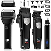 Dumite 4 in 1 Hair Clippers for Men, Professional T-Blade Trimmer, Electric Foil Shaver, Nose Hair Trimmer, Cordless, LCD Display, Grooming Kit(Black)