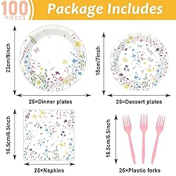 OBUSATT 100 Pcs Wildflower Paper Plates and Napkins