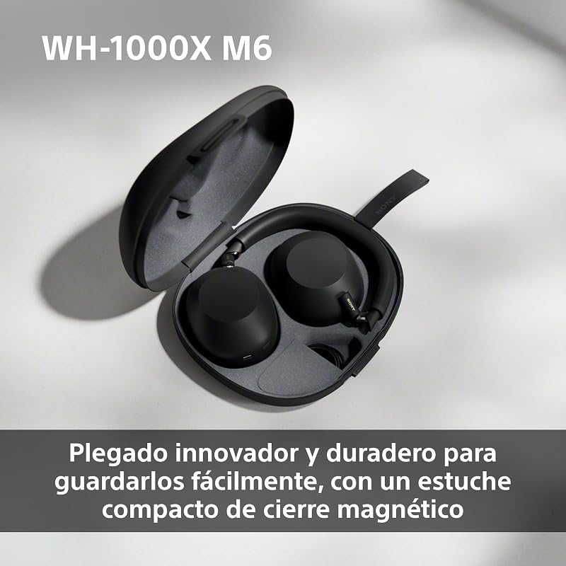 WH-1000XM6 Auscultadores sem fios Bluetooth de luxo com cancelamento de ruído, som de alta resolução, confortável, design dobrável, caixa resistente, 30 horas de bateria, iOS e Android, preto