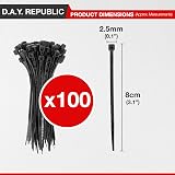 D.A.Y. Republic 100 Black Nylon Zip Ties 2.5 x 80mm Self Locking Cable Ties view 2