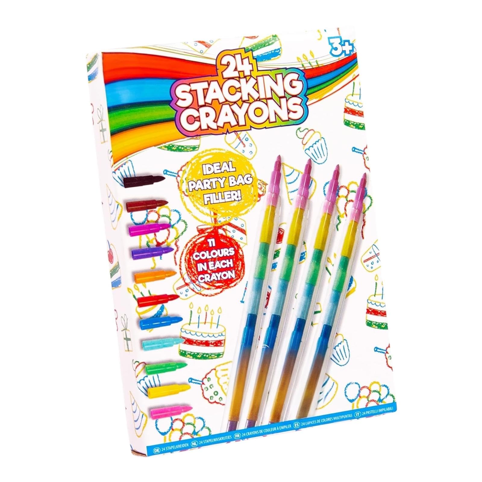 Gift Idee® 24 Stacking Crayons for Kids – Party Bag Fillers & Twistable Crayon Favours – Arts & Crafts Supplies with 11 Colours in Each Crayon – Fun Birthday Party Gift for Boys & Girls
