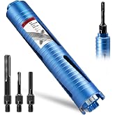 DaduoRi 2" Dry Core Drill Bit for Brick and Block with 3 Adapters Included: SDS Plus, SDS Max and 1/2" Hex Shank, 9.5" Drilling Depth Core Bits for Concrete, Brick, Masonry, 5/8"-11 Thread