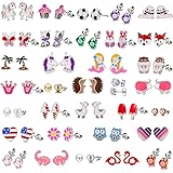 33 Pairs Hypoallergenic Earrings for Girls Sensitive Ears Studs Set - Butterfly Earrings Set for Kids - Mermaid Earrings CZ S