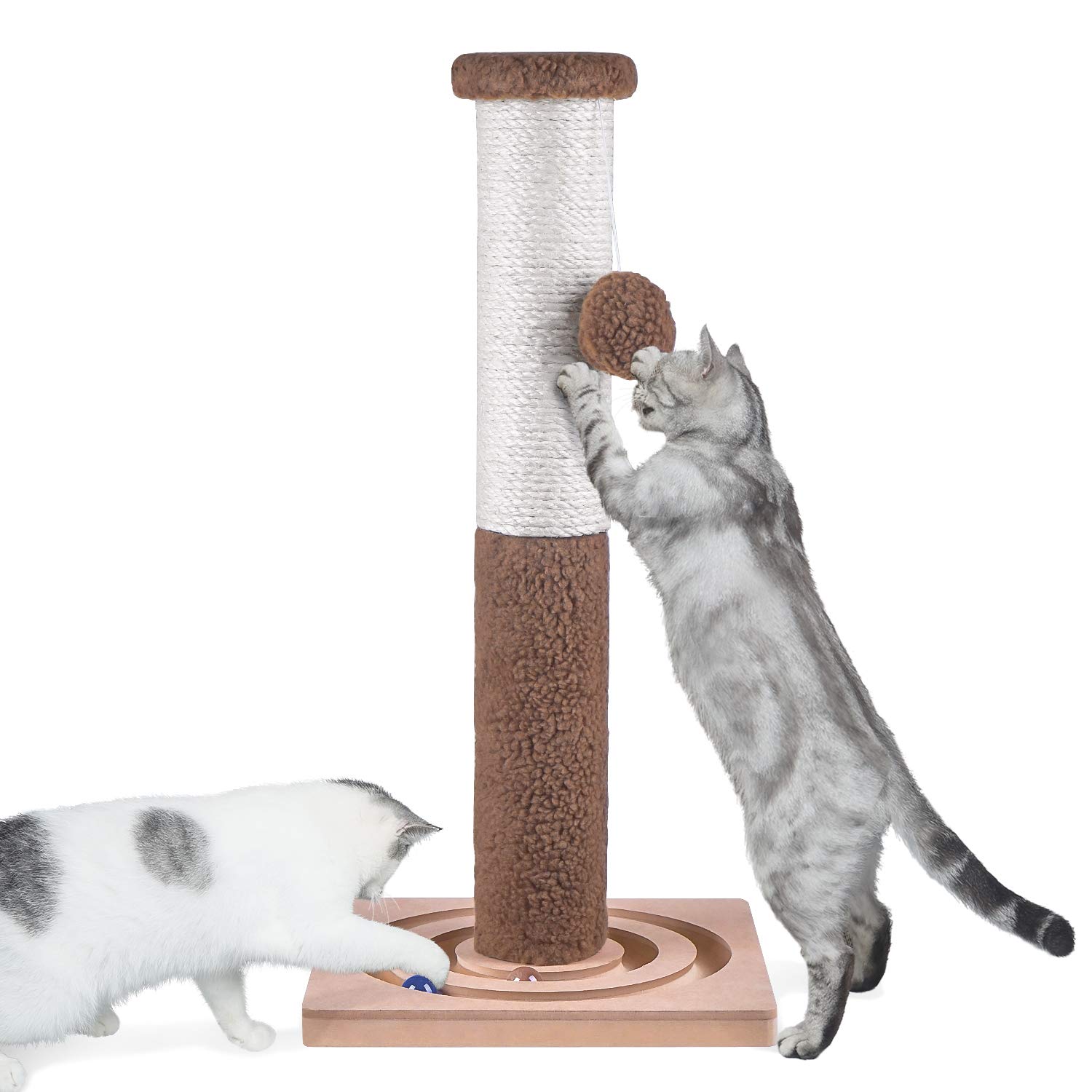 Aibuddy Cat Scratching Post, 60CM Tall Sisal Cat Scratcher Climber & Tree Pole(Interactive Toys, Dangling Ball,East to Assemble, 30 x 30 x 60 cm)