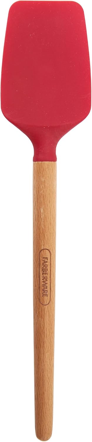 Farberware Professional Heat Resistant Silicone Spoon Spatula with Wood Handle - Safe for Non-Stick Cookware, Red