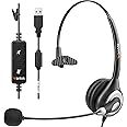 Wantek Corded USB Headsets Mono with Noise Cancelling Mic and in-line Controls, UC Business Headset for Skype, SoftPhone, Call Center, Crystal Clear Chat, Super Lightweight, Ultra Comfort (UC600)