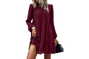 KIRUNDO Long Sleeve Baby Doll Dresses Women 2025 Casual Fall Winter Ruffle Mock Neck Tiered Mini Flowy Swing Shift Dress