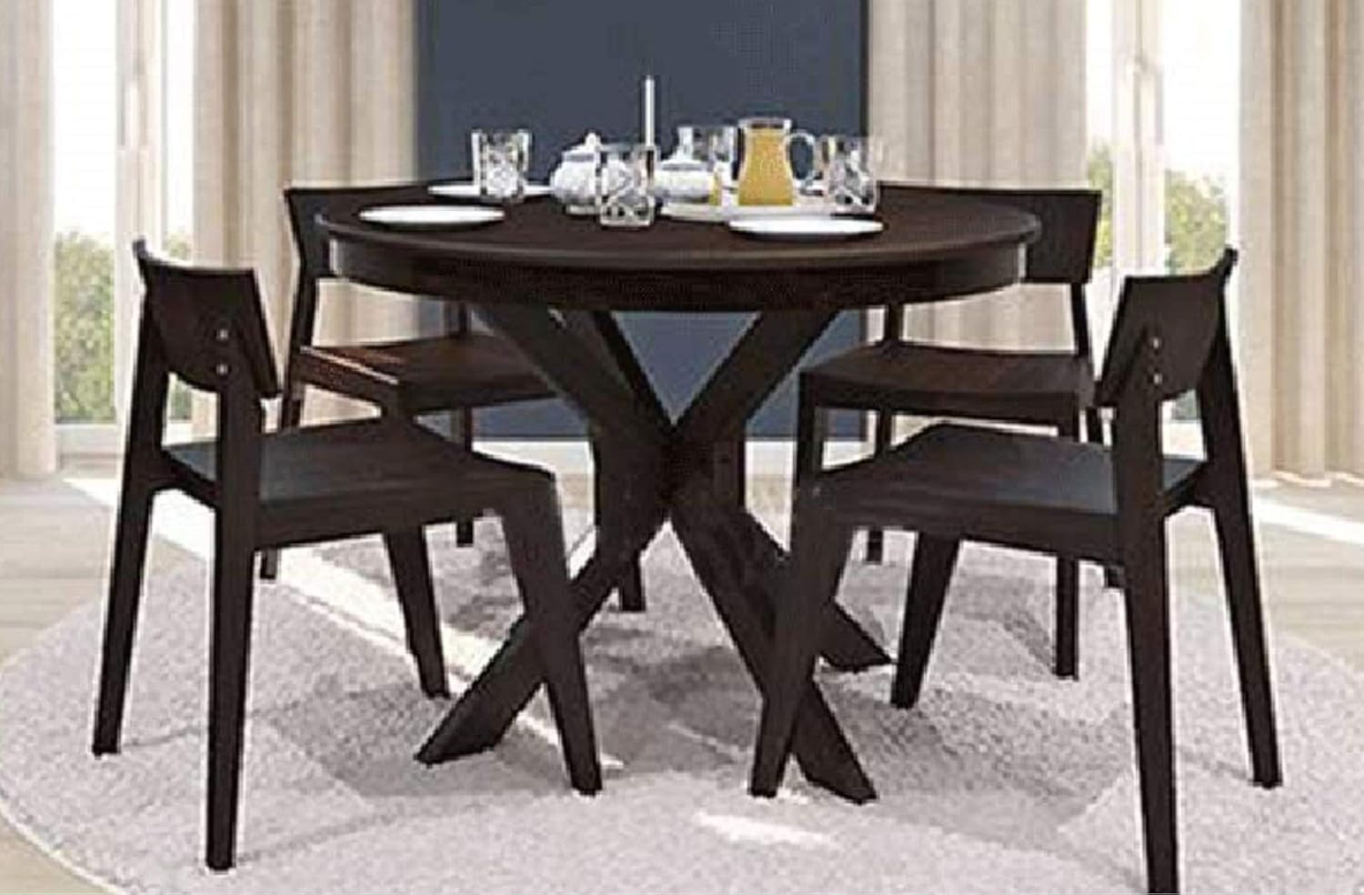 solid wood round dining table and 4 chairs