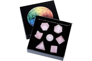 Amogeeli Crystal Platonic Solids Sacred Geometry Set, Healing Stone Gift Kit with Merbaka Star, Rose Quartz