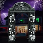 Leyndo 8 ft Halloween Inflatable Arch Decoration, Skull Cemetery | Blow up Gothic Cemetery Archway Outdoor Decoration, with Built-in LED Light for Halloween Garden Patio Porch