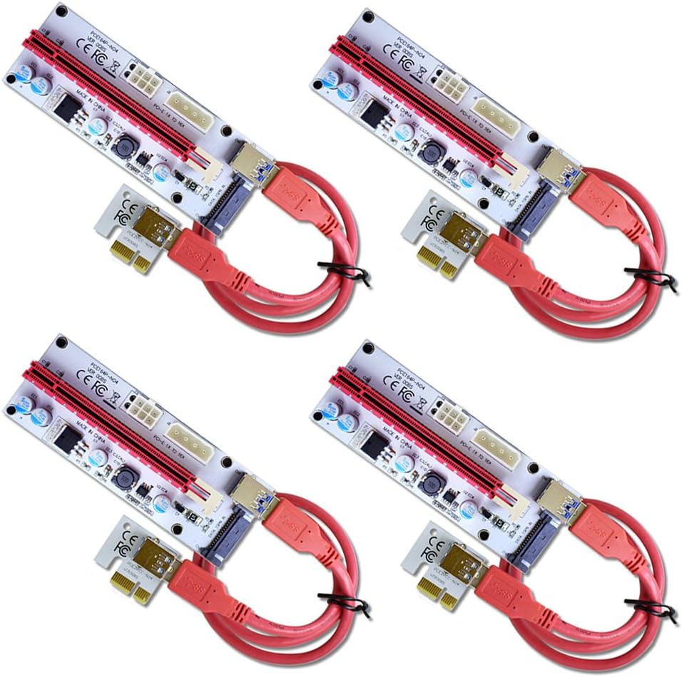 4-Pack MintCell VER 008S Multi-Power 16x to 1x Powered Riser Adapter Card 60cm USB 3.0 Extension Cable - GPU Riser Adapter - Mining Ethereum ETH Zcash ZEC Monero XMR