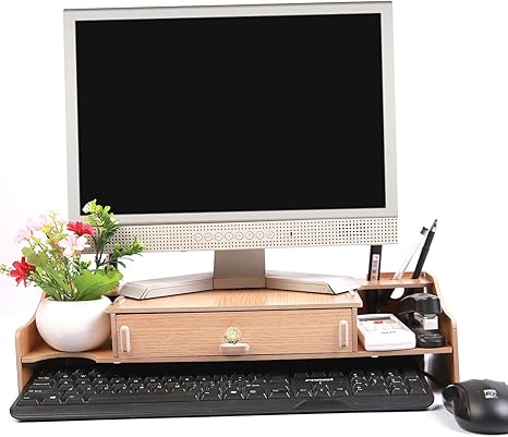 Support De Moniteur De Bureau De Tour King Stockage Vintage Organisateur De Bureau De Riser D Ecran En Bois Pour Le Clavier Souris Ordinateur Portable Tv Imprimante Amazon De Kuche Haushalt