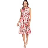 London Times Womens Linen Blend Polished Preppy Classic Belted Shirt Dress