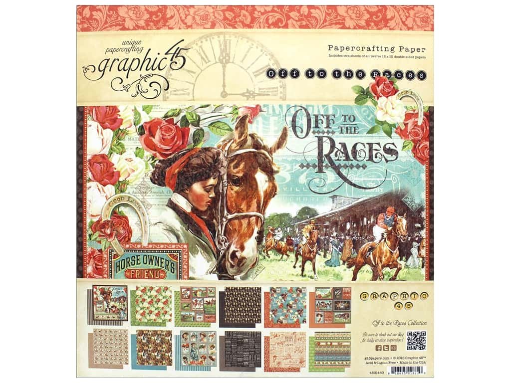 Graphic 45 Off To the Races 12x12 Paper Pad, Multicoloured