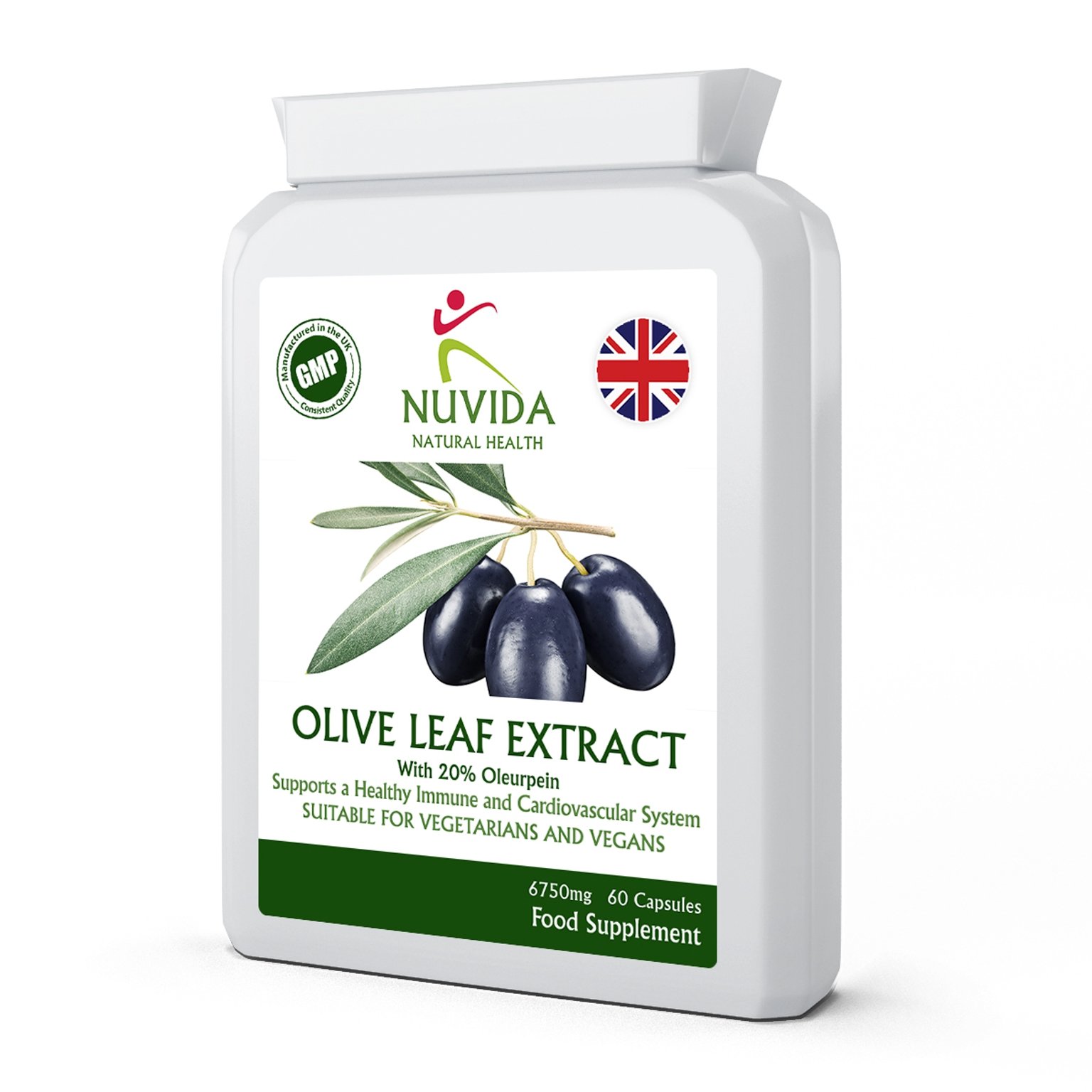 Olive Leaf Extract Capsules with 20% Oleuropein / 60 Olive Leaf Capsules / 450mg / (6750mg Whole Leaf Equivalent) / Vegan and Vegetarian Friendly