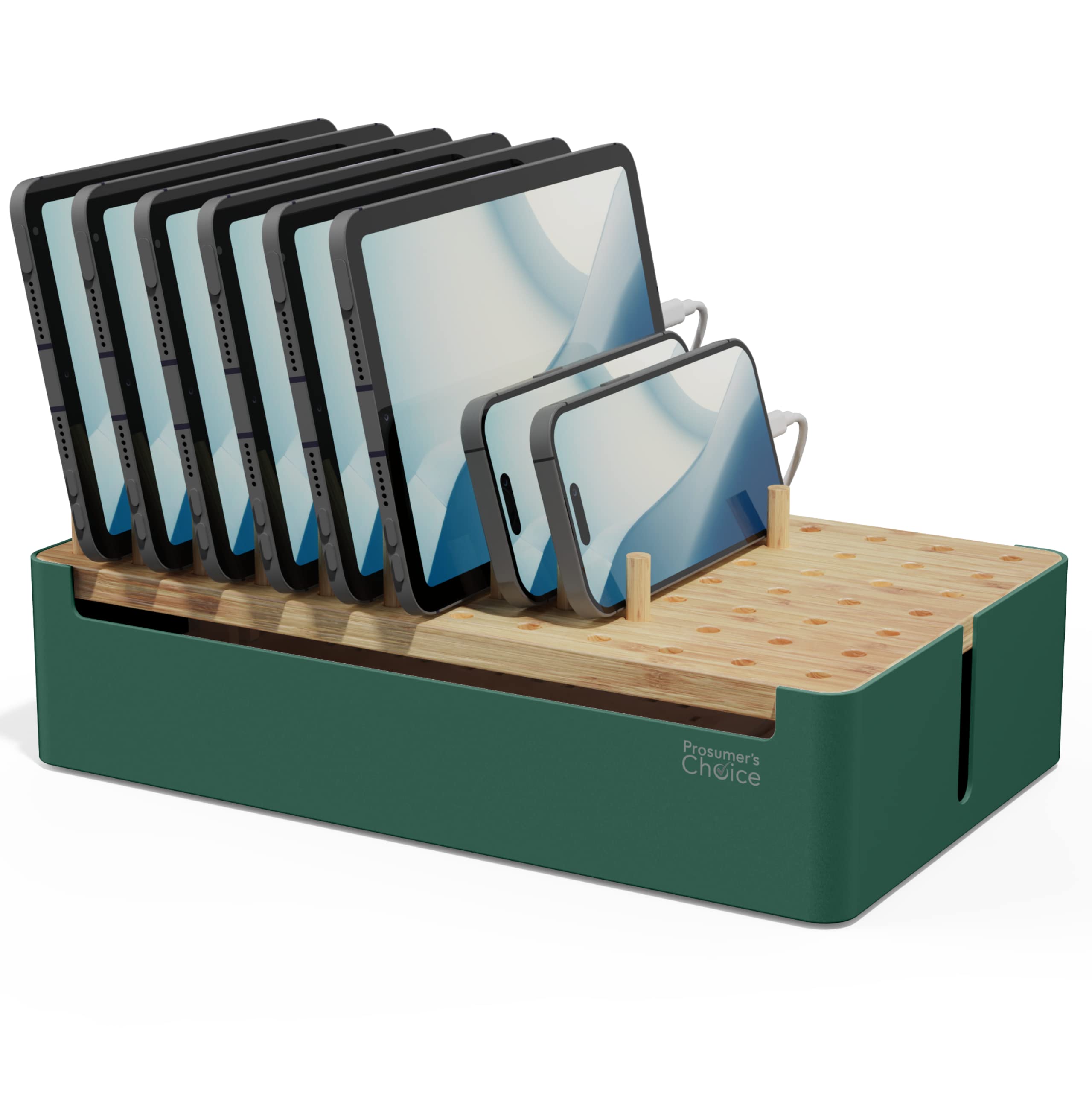 Prosumer's Choice Bamboo Charging Station - Multi Charger Station Organizer - Desk Docking Station for Phones, Tablets, Laptop - Wooden Charging Station with Removable Dividers - Cables Not Included