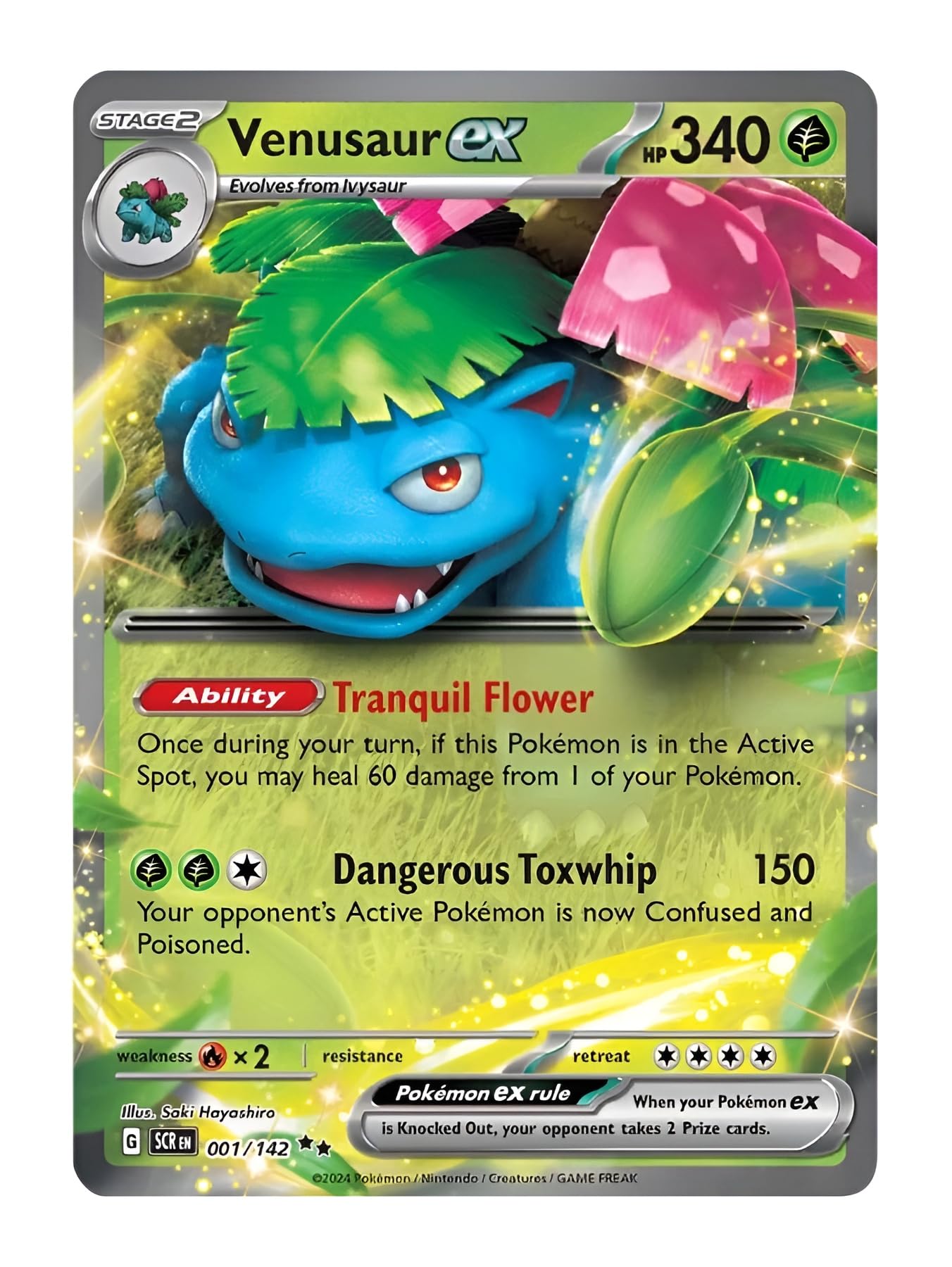 Venusaur ex 001/142 Ultra Rare Pokemon Card | Rare Pokémon Cards | Pokémon EX | Stellar Crown | Pokemon Scarlet and Violet | Titan Cards Authenticated