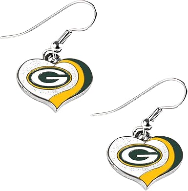 Amazon Com Psg Nfl Green Bay Packers Green Bay Packers Earrings Glitter Heart Green Small Clothing