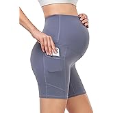 HOFISH Women's Maternity Yoga Shorts Over The Belly Summer Active Workout Running Pants Pockets MorandiGrey L