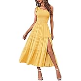 MEROKEETY Women's 2026 Summer Sleeveless Midi Dress One Shoulder Knot Smocked Split Formal Cocktail Wedding Guest Dresses