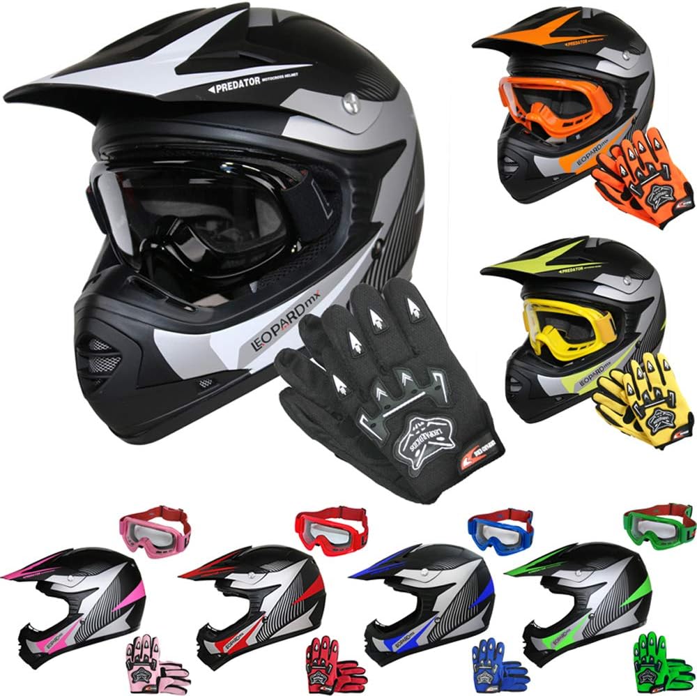 Adulti Bambini MTB Casco da Motocross, con Occhiali Guanti Maschera, Gioventù Integrale Fuori Strada ATV Casco da Moto, Discesa Dirt Bike MX Quad Bici Enduro Schianto Casco ( Color