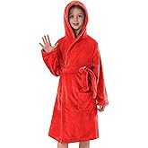 V.&GRIN Girls Fleece Robe, Plush Hooded Soft Fuzzy Warm Fluffy Bathrobe for Kids 5-14 Years