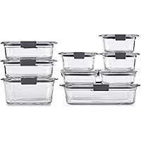 Rubbermaid Brilliance Glass Storage Set of 9 Food Containers with Lids (18 Pieces Total), Set, Assorted, Clear