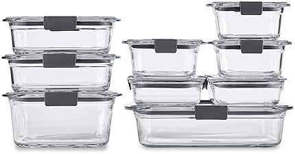 Storage & Organization - Rubbermaid Brilliance Glass Food Storage Containers, Assorted Sizes, Set of 9, BPA-Free, Leak-Proof, Clear