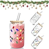 Nixegym Color Changing Christmas Cup, Iced Coffee Cup with Color Changing, Cute Glass Cups with Lids and Straws, Reusable Travel Mug for Iced Coffee Cold Water, Valentines Day, Birthday Gift for Her