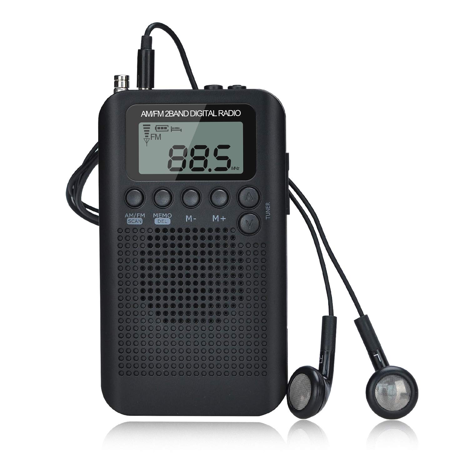 Songway AM/FM Pocket Digital Radio Alarm Clocks Sleep Timer Built-In Loudspeaker Portable Small Radio with Earphone for Outdoor, Running, Hiking, Travel (Black)