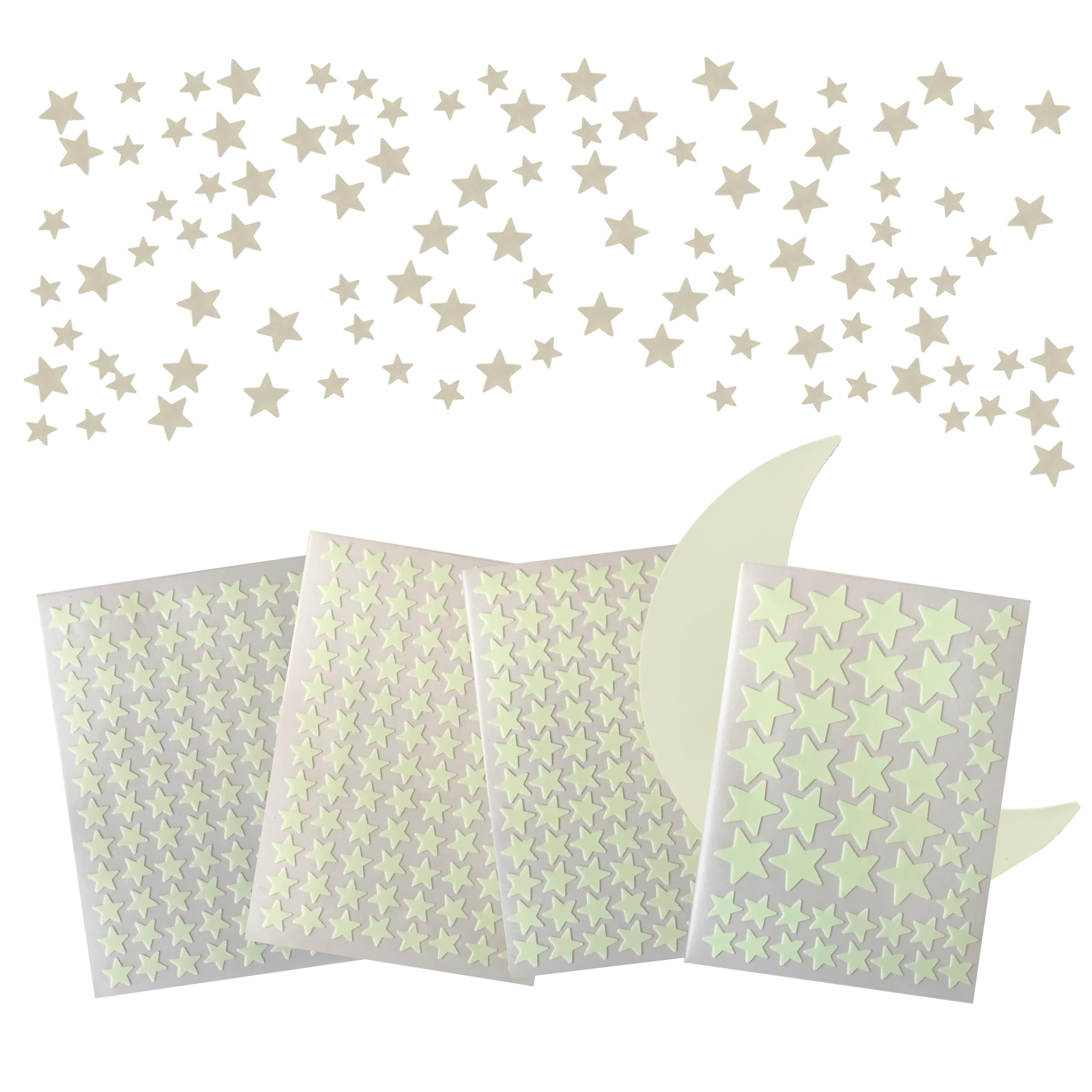 FFL DREAMS Glow in The Dark Stars and Moon, Realistic No Dots No Squares Set. 338 Star Shaped Stickers and Moon, Luminous Adhesives for Room, Wall, Bedroom, Light up Your Ceiling and Living Room