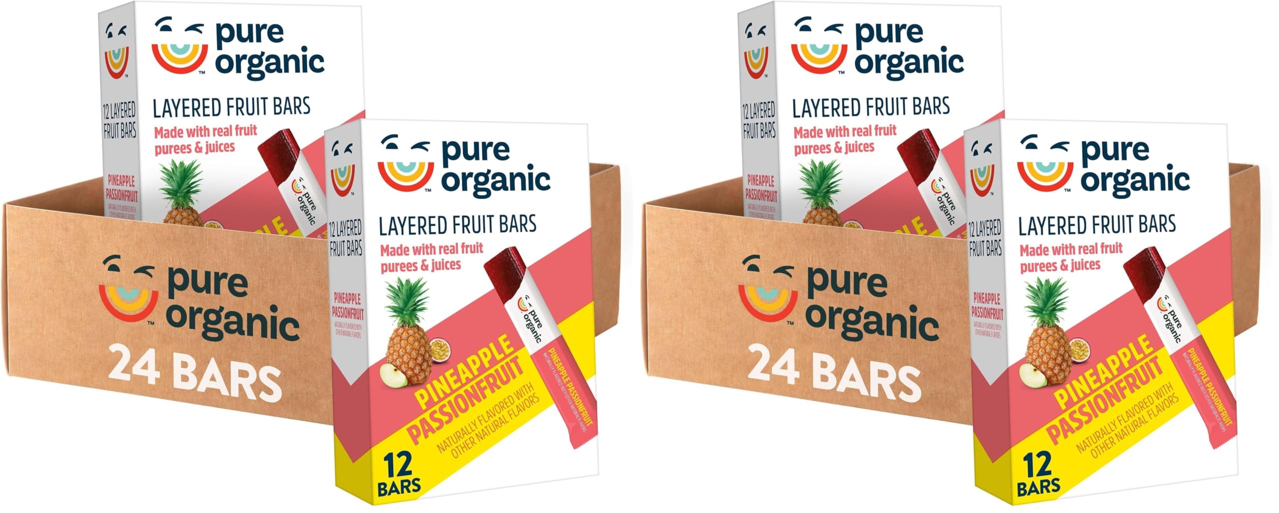 Pure Organic Layered Fruit Bars, Gluten Free, Vegan Fruit Snacks, Pineapple Passionfruit (2 Boxes, 24 Bars) (Pack of 2) Image