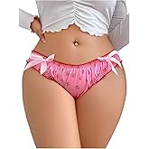 SHENHE Women's Satin Frilly Panty Bow Front Cute Low Rise Silky Bikini Underwear
