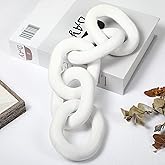 Queekay Decorative Wood Chain Link Decor Rustic 5 Link Wooden Chain Decor Ornament Farmhouse Home Decoration Hand Carved Wooden Crafts Ornaments for Coffee Table(White)