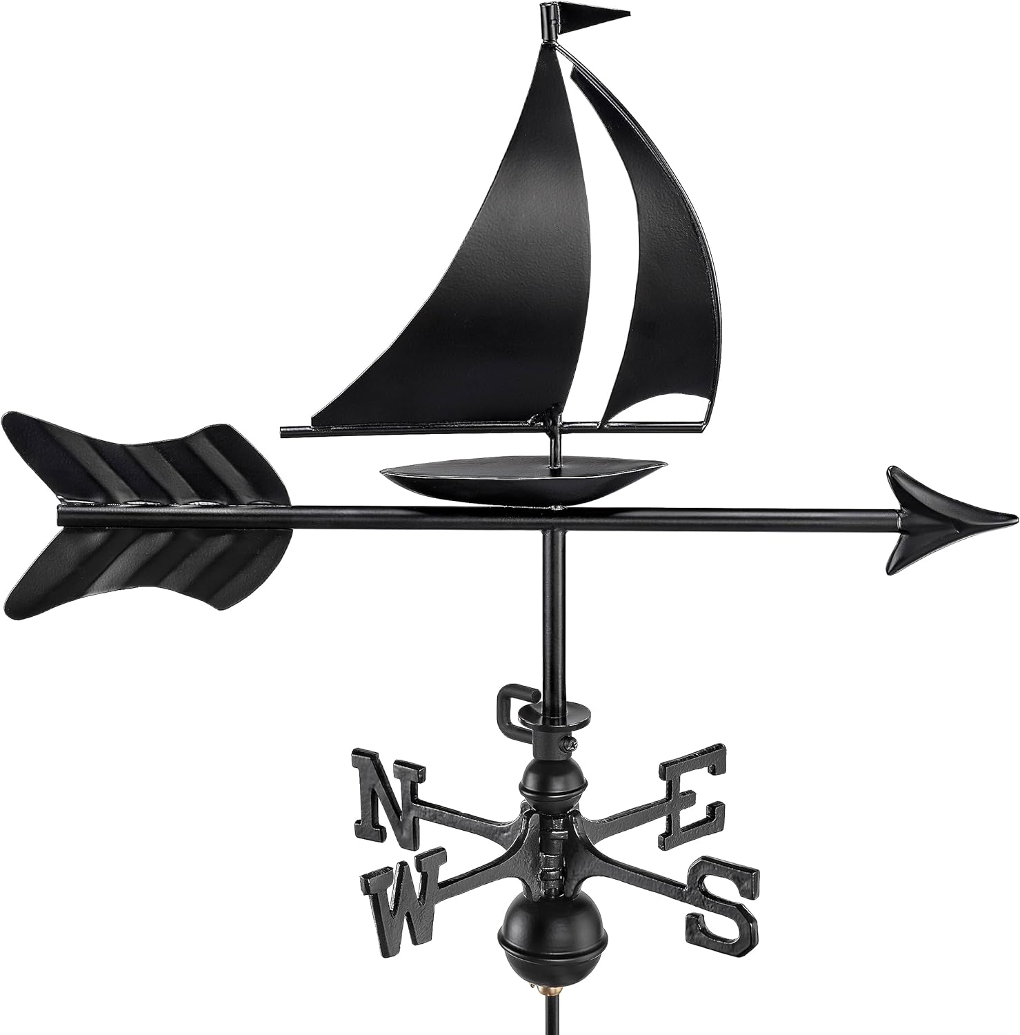 Weathervanes - Modern Farmhouse-Inspired Sailboat Garden Weathervane - 8803KG w/Garden Pole - Black Finish by Good Directions