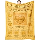The Daily Husband Blanket - Romantic Gifts from Wife, Appreciation Flannel Throw, Unique Birthday Anniversary Valentines Day Gift Idea for Him, Best Husband Ever Newspaper Blanket 60"x50"