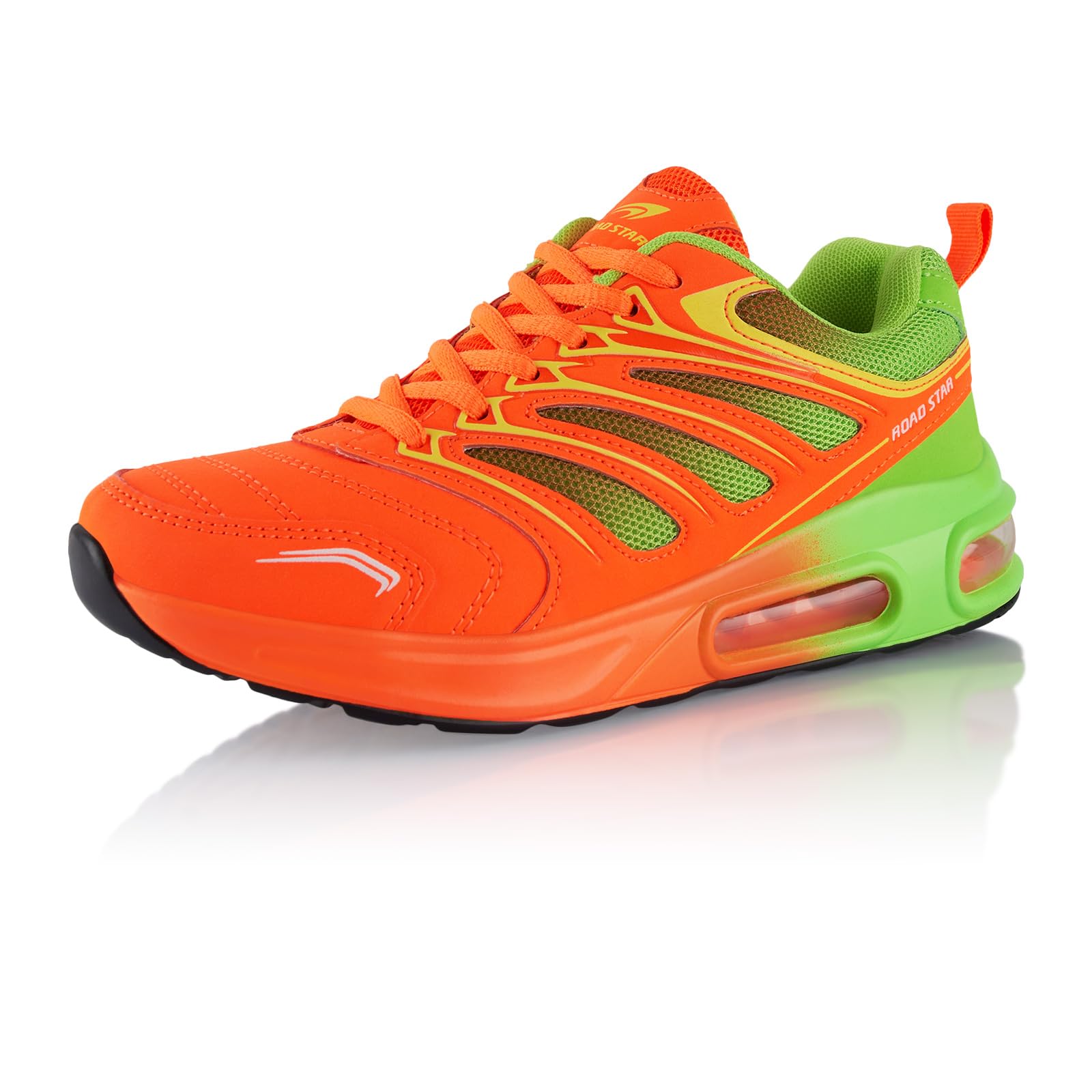 Fusskleidung® Damen Herren Sportschuhe Dämpfung Sneaker leichte Laufschuhe Orange Grün EU 36