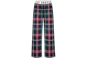 WEIXINBUY Kids Pajamas Pants Girls Boys Elastic Waist Plaid Pants Soft Lounge Wide Leg Pants 7-14 Years